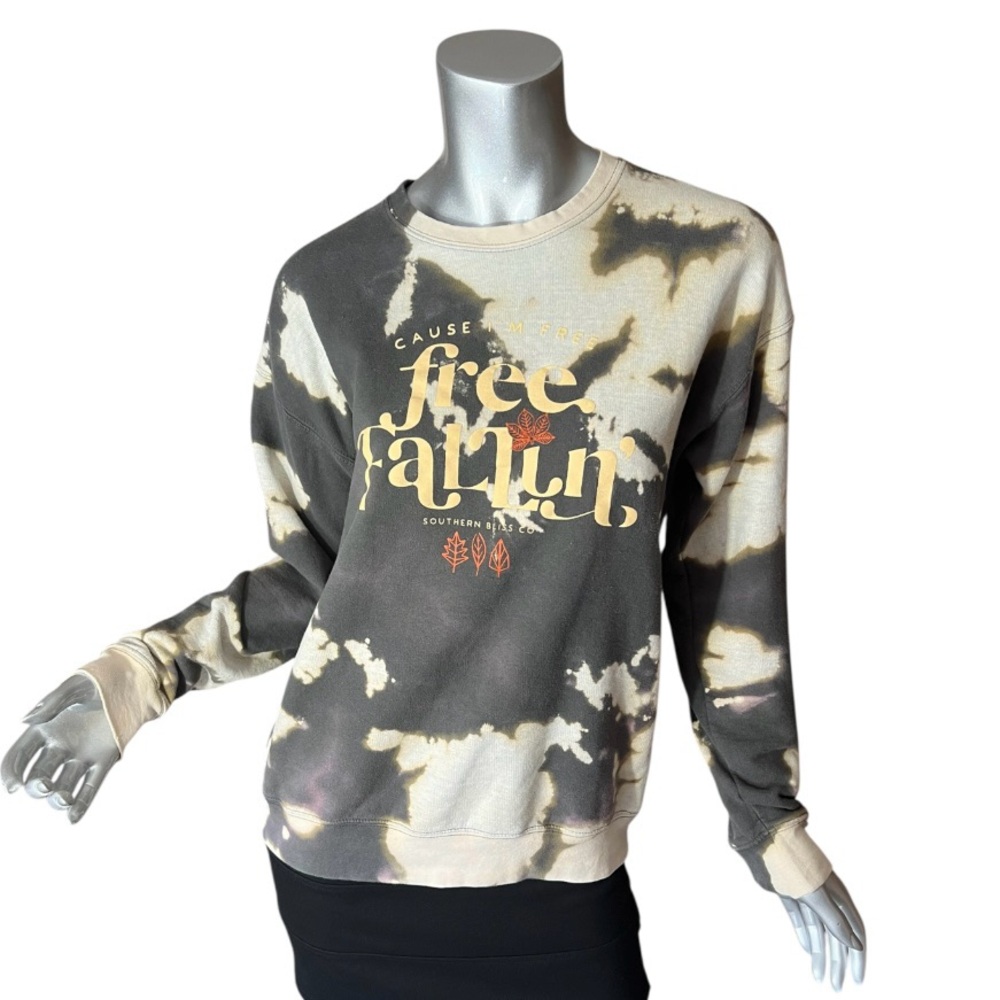 Southern Bliss Small Charcoal Grey Bleach Dye Pullover Sweatshirt “Free Fallin” View 2
